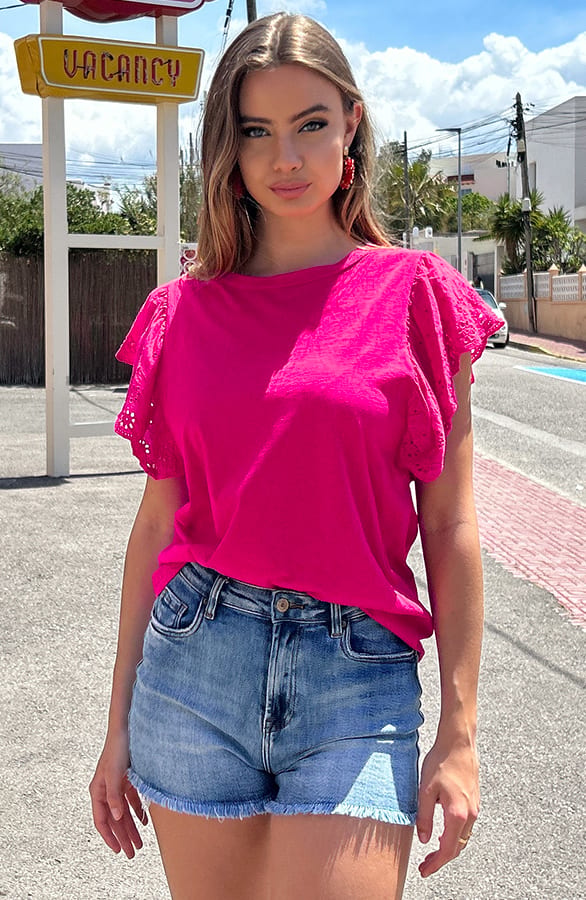 Broderie Detailed Top Leya Fuchsia – shoparchief