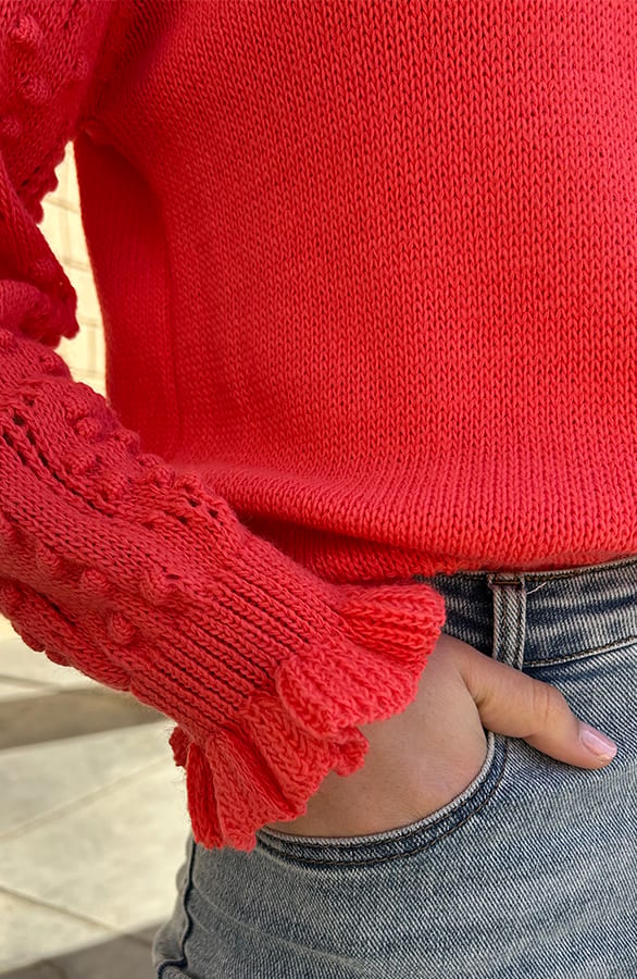 Detailed Sleeve Sweater Sari Koraal – shoparchief — foto 5