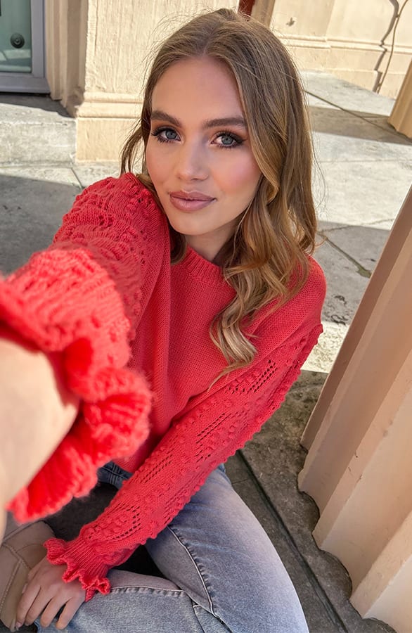 Detailed Sleeve Sweater Sari Koraal – shoparchief — foto 7