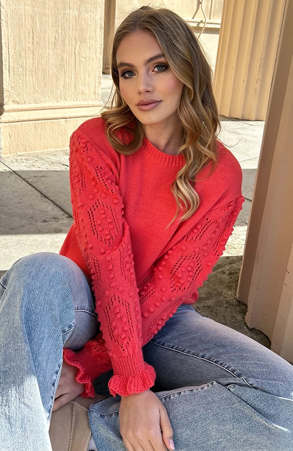 Detailed Sleeve Sweater Sari Koraal – shoparchief — foto 6