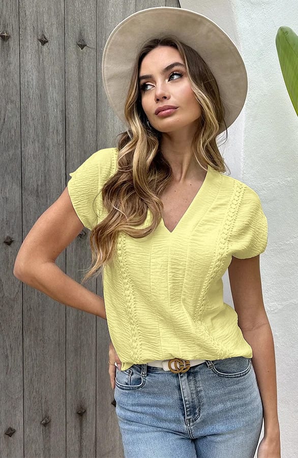 Detailed V-Hals Top Rosie Butter Yellow – shirts & tops — foto 3