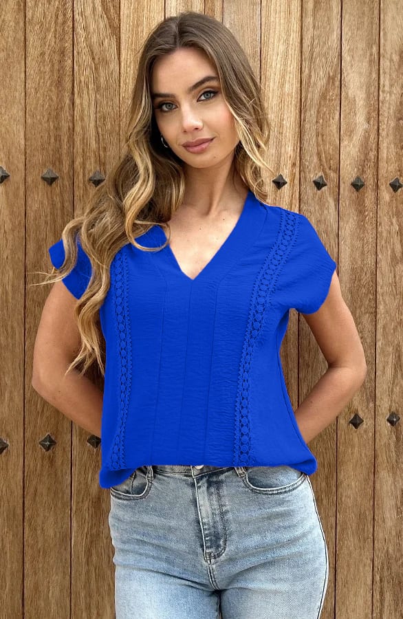 Detailed V-Hals Top Rosie Kobalt – shirts & tops — foto 2