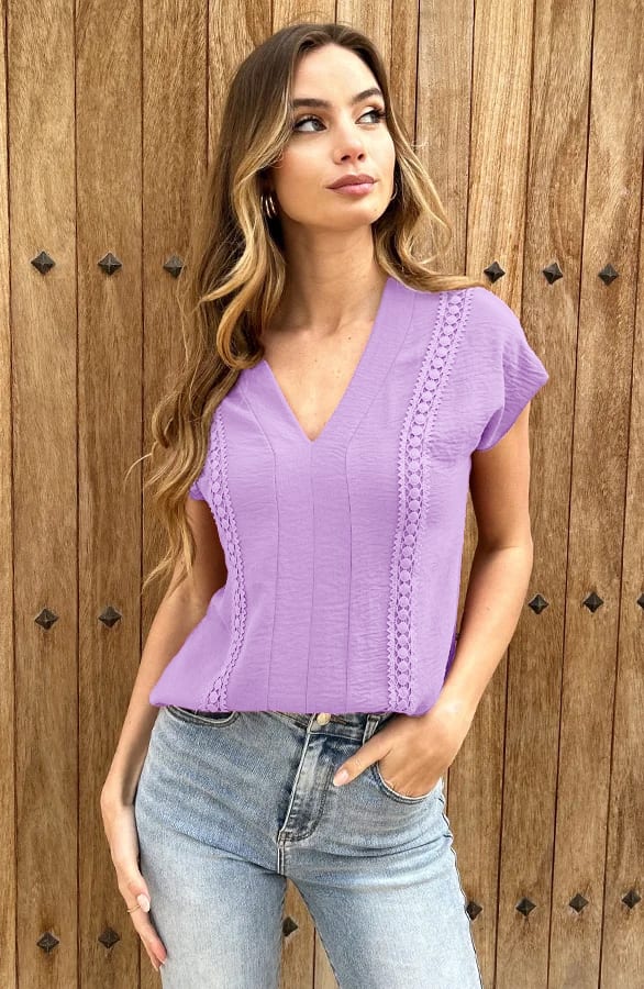 Detailed V-Hals Top Rosie Lila – shirts & tops — foto 11
