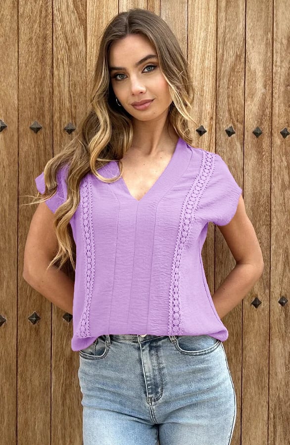 Detailed V-Hals Top Rosie Lila – shirts & tops — foto 10