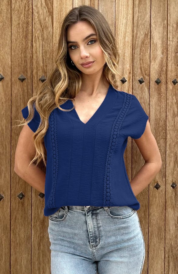 Detailed V-Hals Top Rosie Navy – shoparchief — foto 7