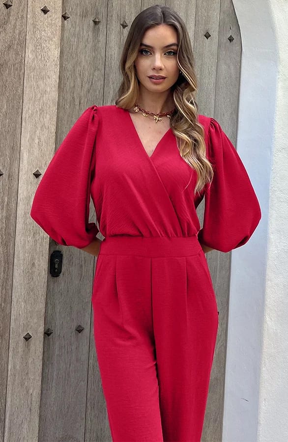 Dubai Jumpsuit V-Hals Elsa Bordeaux – jumpsuits & playsuits