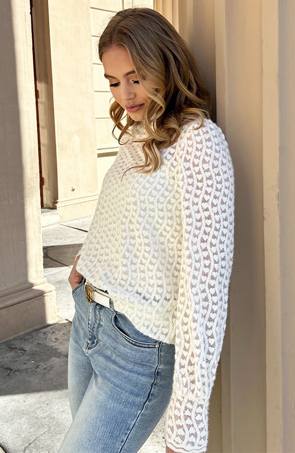 Long Sleeve Hartjes Mesh Top Tess Light Beige – shirts & tops — foto 5