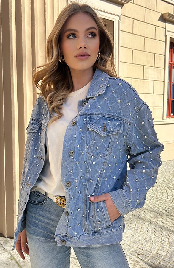 Oversized Denim Jacket Strass Isabeau Blue – shoparchief