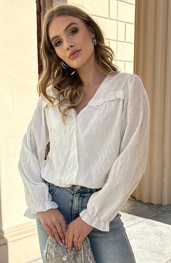 Pofmouwen Blouse Met Ruffle Demi Flower Ecru – shoparchief — foto 9