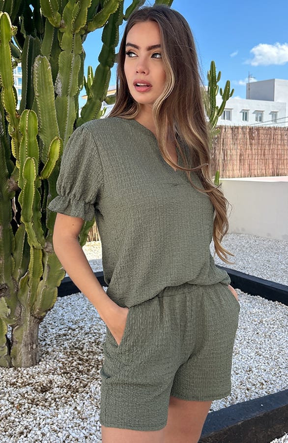 Pofmouwen Smocked Top Clara Army – shirts & tops — foto 2