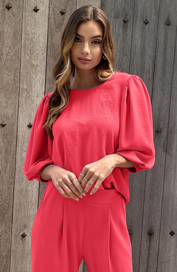 Puff Sleeve Top Lilly Koraal – shirts & tops — foto 6