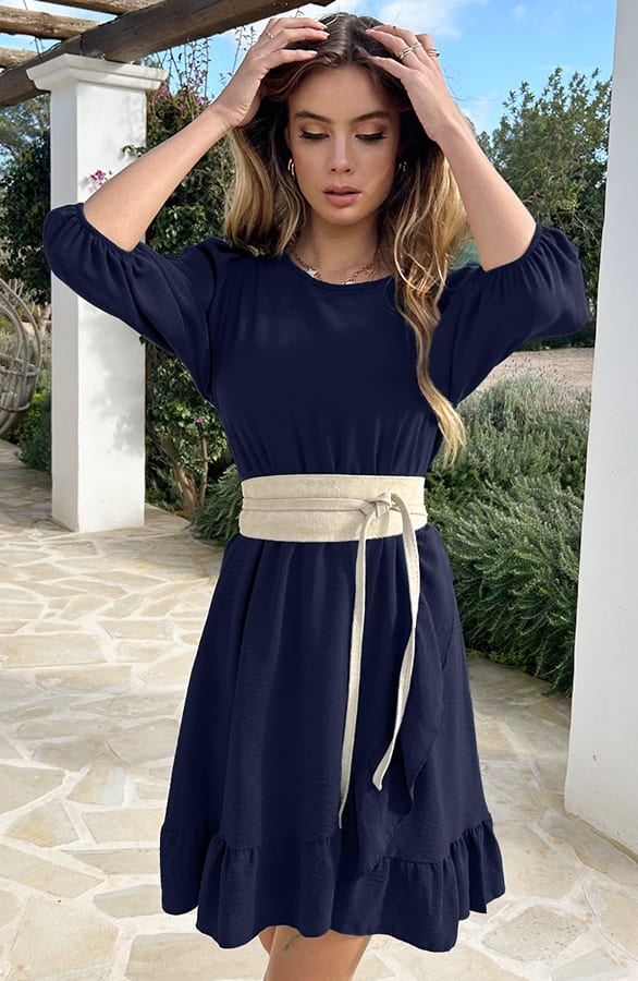 Ruffle Jurk Met Pofmouw Dany Night Blue – shoparchief — foto 4
