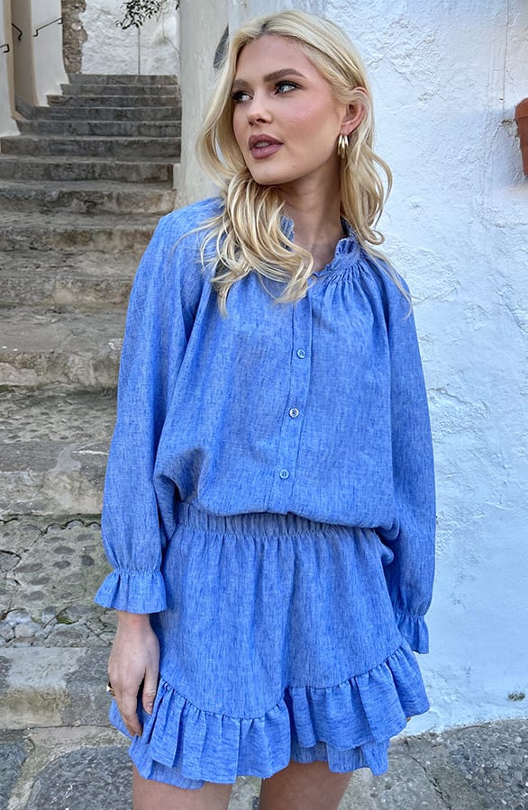 Pofmouw Ruffle Blouse Blauw – shoparchief — foto 7