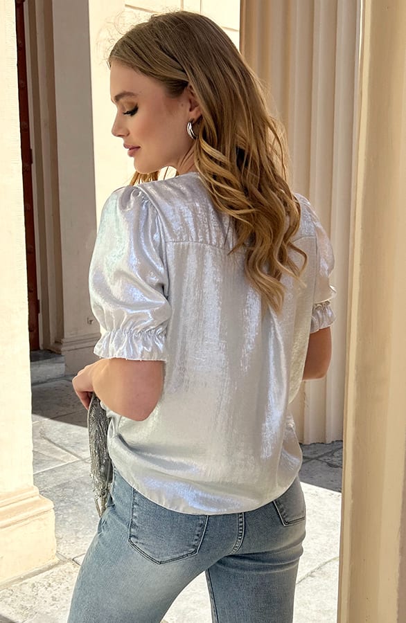 Pofmouwen Top Met Ruffle Demi Metallic Ecru – shoparchief — foto 2