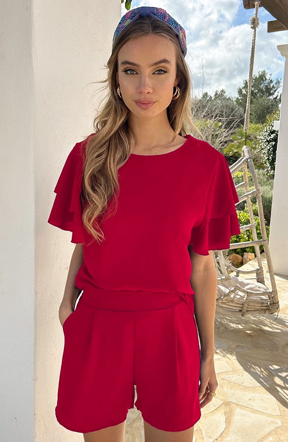Top Met Ruffle Mouw Lilly Bordeaux – shoparchief — foto 2