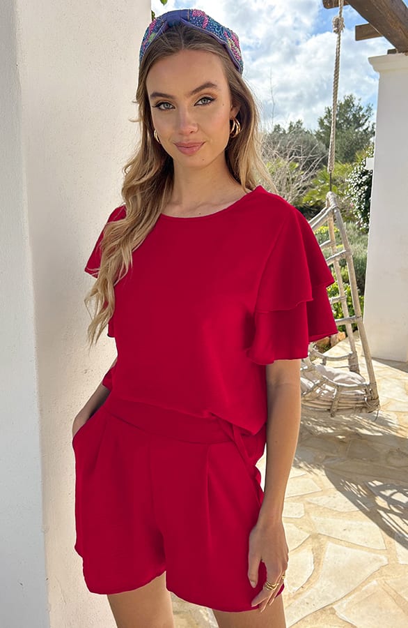 Top Met Ruffle Mouw Lilly Bordeaux – shoparchief — foto 4