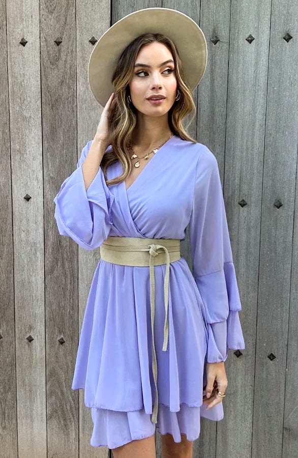 V-Hals Ruffle Jurk Dewy Lila – shoparchief — foto 6