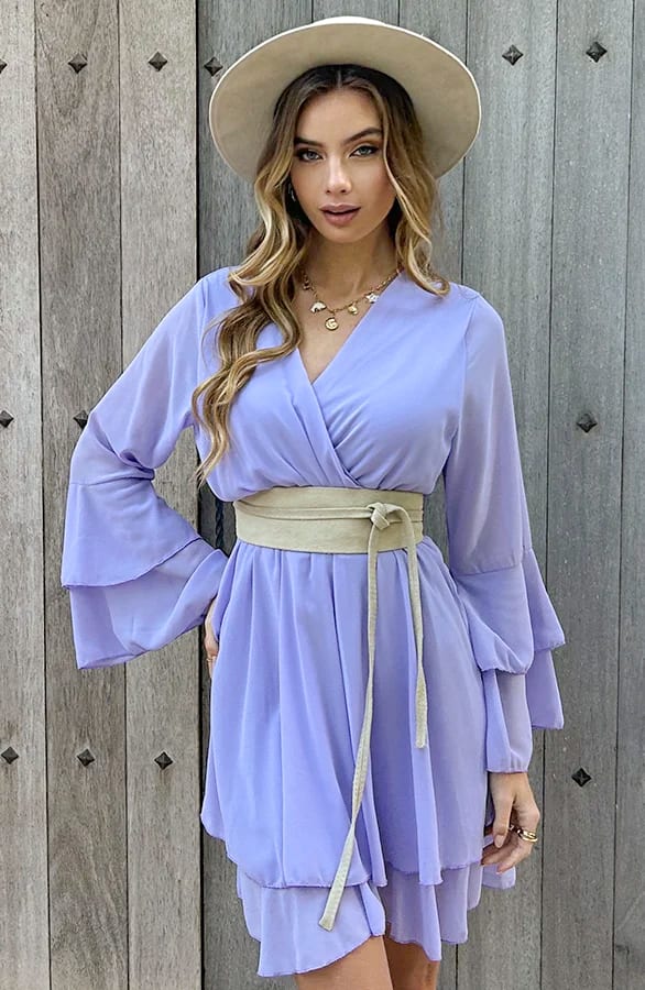 V-Hals Ruffle Jurk Dewy Lila – shoparchief — foto 5