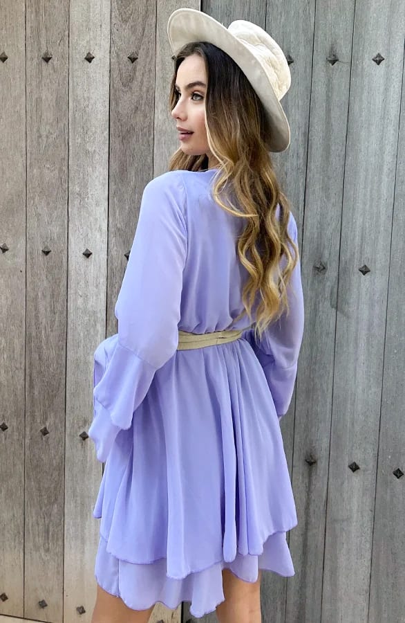 V-Hals Ruffle Jurk Dewy Lila – shoparchief — foto 4