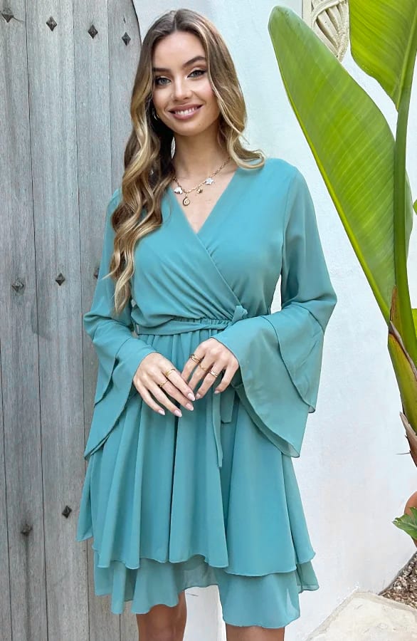V-Hals Ruffle Jurk Dewy Mint – shoparchief — foto 5