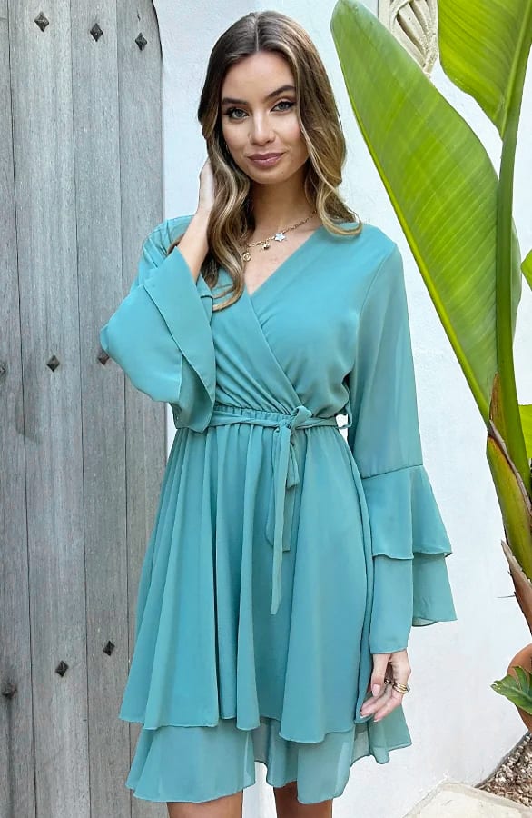V-Hals Ruffle Jurk Dewy Mint – shoparchief — foto 6