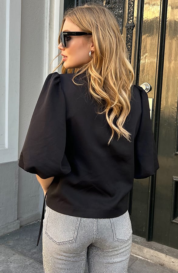Pofmouwen Wrap Blazer Short Sleeve Zaya Zwart – blazers — foto 12
