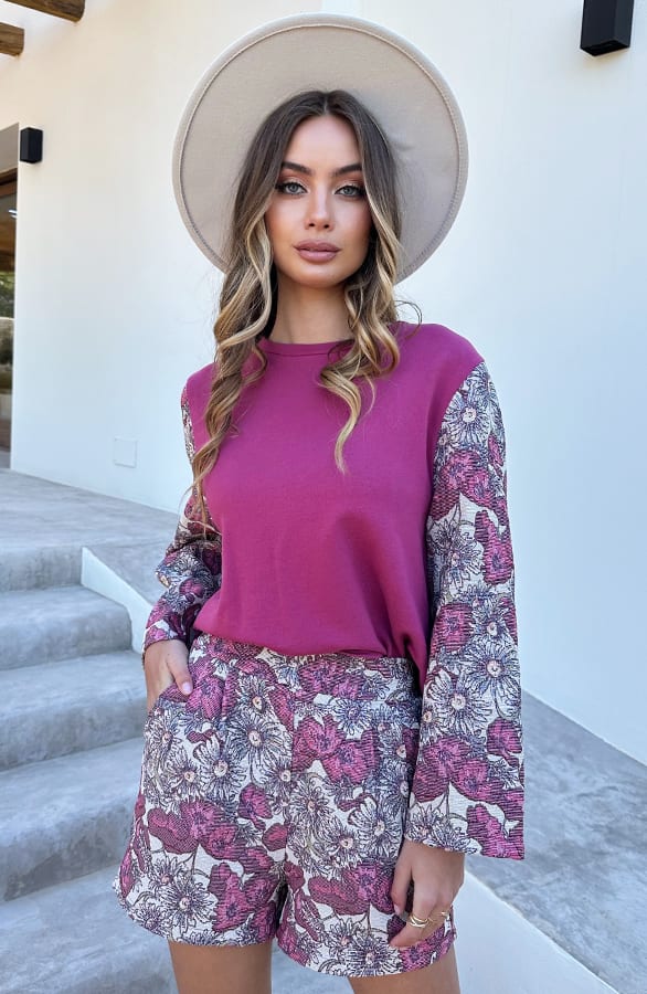 Bloemen Short Flora Burgundy – shoparchief — foto 4