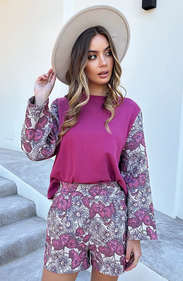 Bloemen Short Flora Burgundy – shoparchief — foto 6