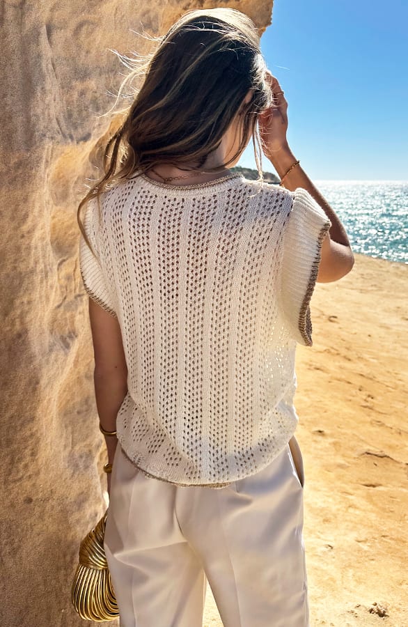 Gehaakte Ruches Top Lurex Ecru – shirts & tops — foto 3