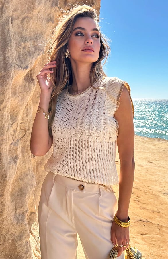 Gehaakte Ruches Top Lurex Ecru – shirts & tops — foto 2