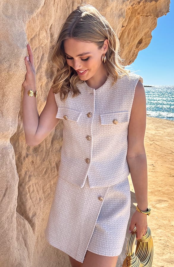 Luxury Boucle Korte Gilet Beige – shoparchief — foto 2