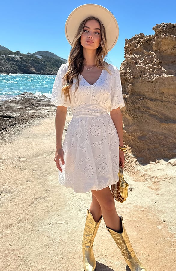 Pofmouw Jurk Met Broderie Details Off White – alle jurkjes — foto 4