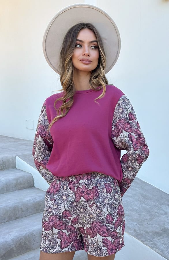 Bloemen Flared Sleeve Trui Flora Burgundy – truien — foto 2