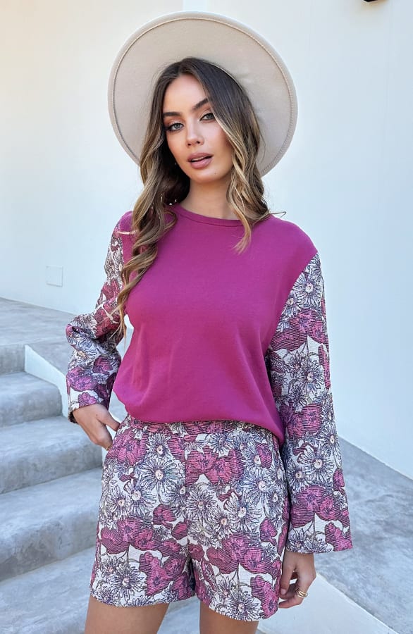 Bloemen Flared Sleeve Trui Flora Burgundy – truien — foto 8