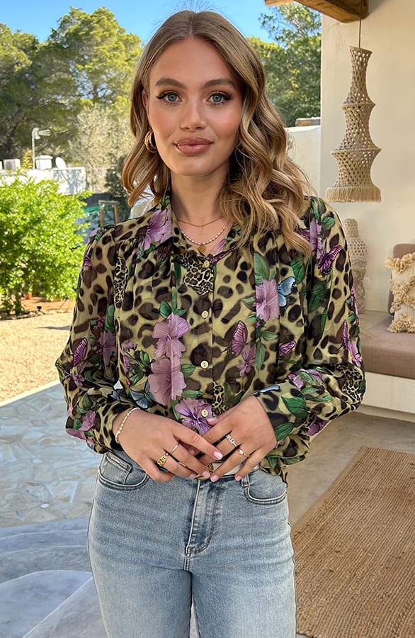 Bloemen Leopard Print Blouse – shoparchief — foto 6