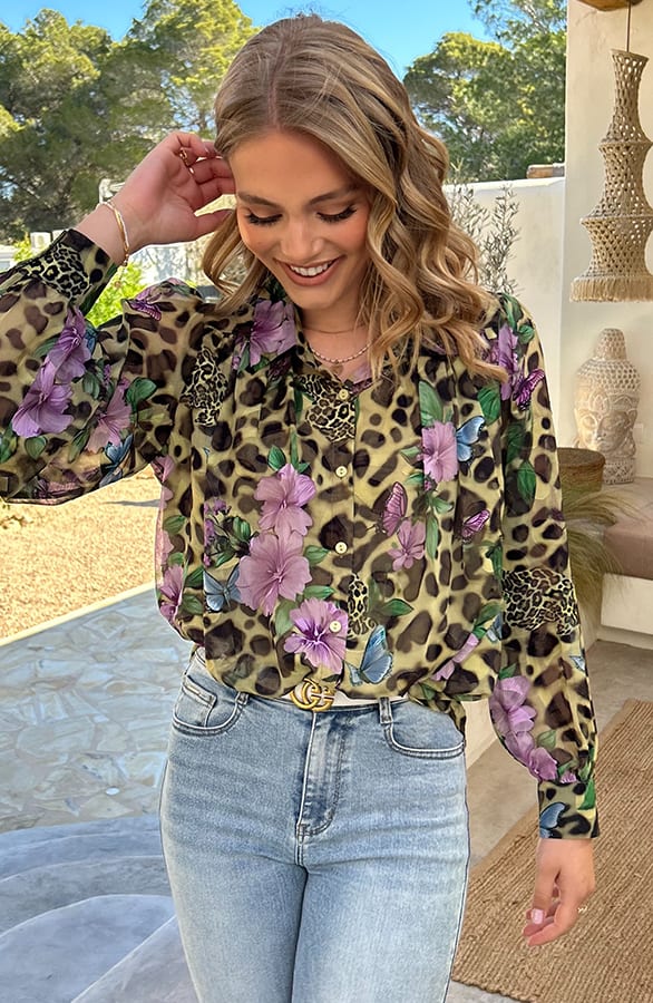 Bloemen Leopard Print Blouse – shoparchief — foto 5