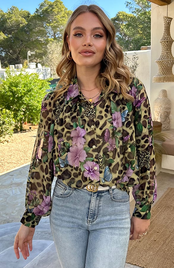 Bloemen Leopard Print Blouse – shoparchief — foto 8