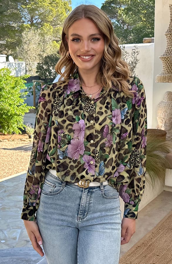 Bloemen Leopard Print Blouse – shoparchief — foto 4