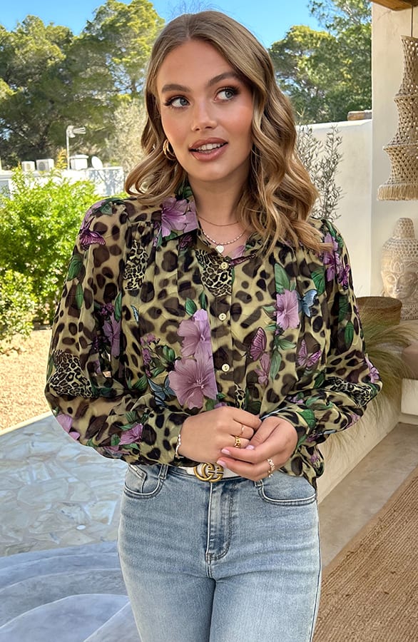 Bloemen Leopard Print Blouse – shoparchief — foto 7