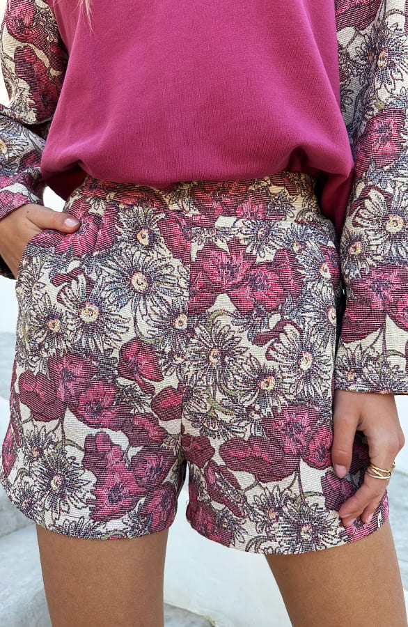 Bloemen Short Flora Burgundy – shoparchief