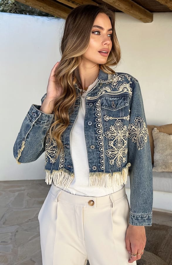 Bohemian Denim Jacket Fringe Vayen
