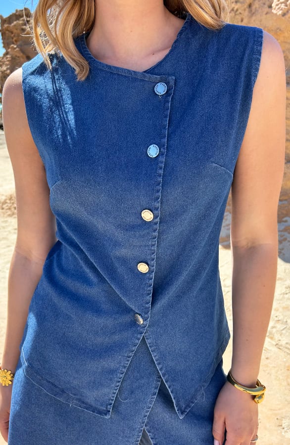 Button Denim Gilet Blauw – shoparchief — foto 5