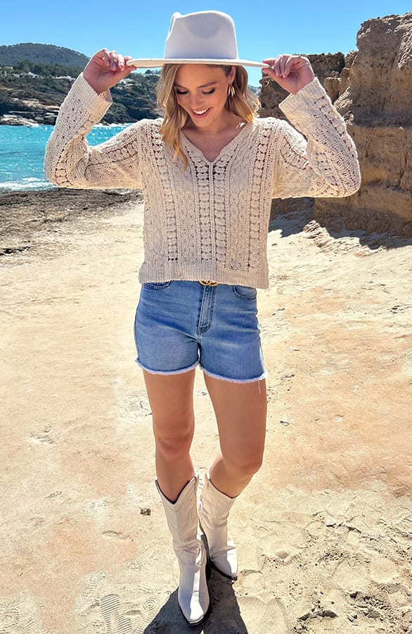 Crochet Long Sleeve Top Beige – shirts & tops — foto 5