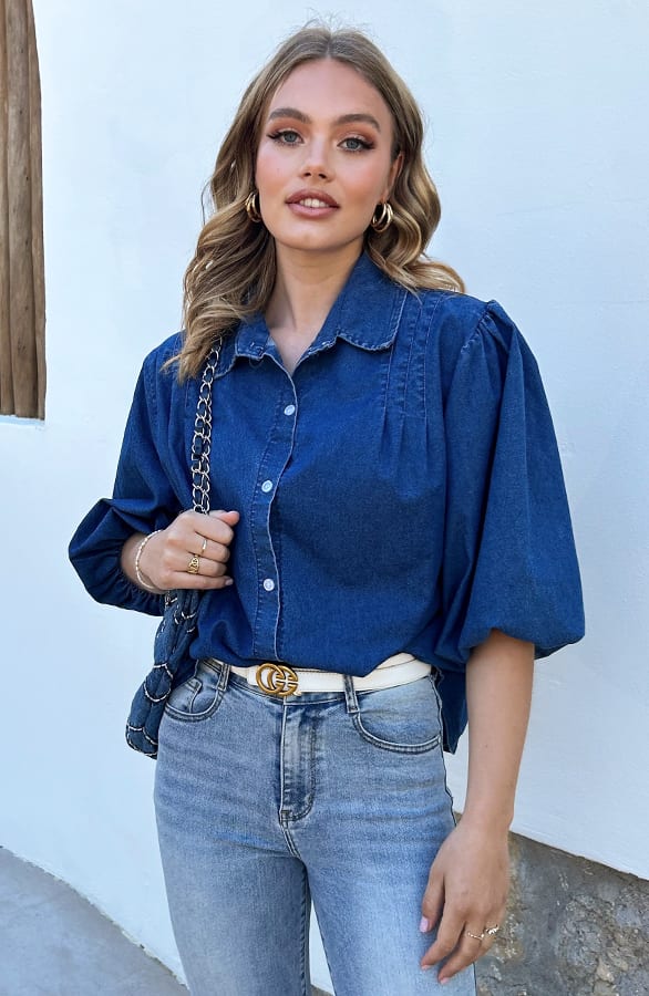 Denim Pofmouw Blouse Roxanna – kleding — foto 6
