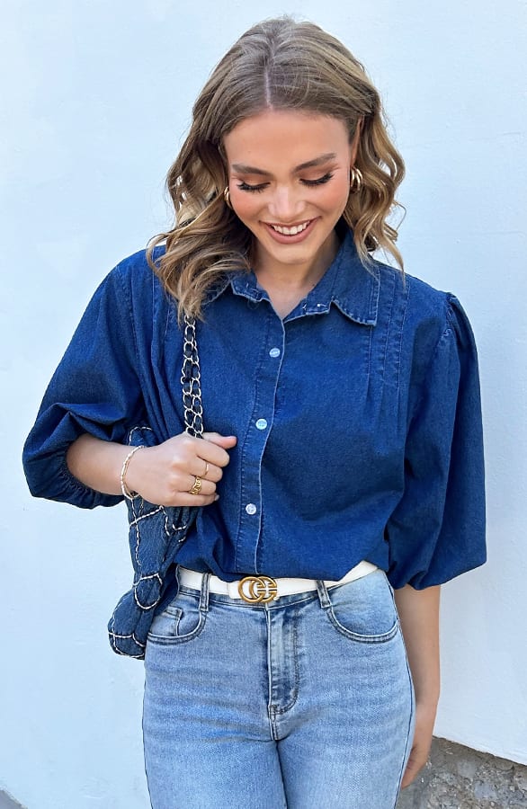 Denim Pofmouw Blouse Roxanna – kleding — foto 8