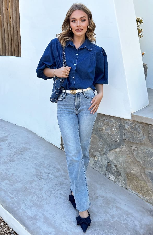 Denim Pofmouw Blouse Roxanna – kleding — foto 9
