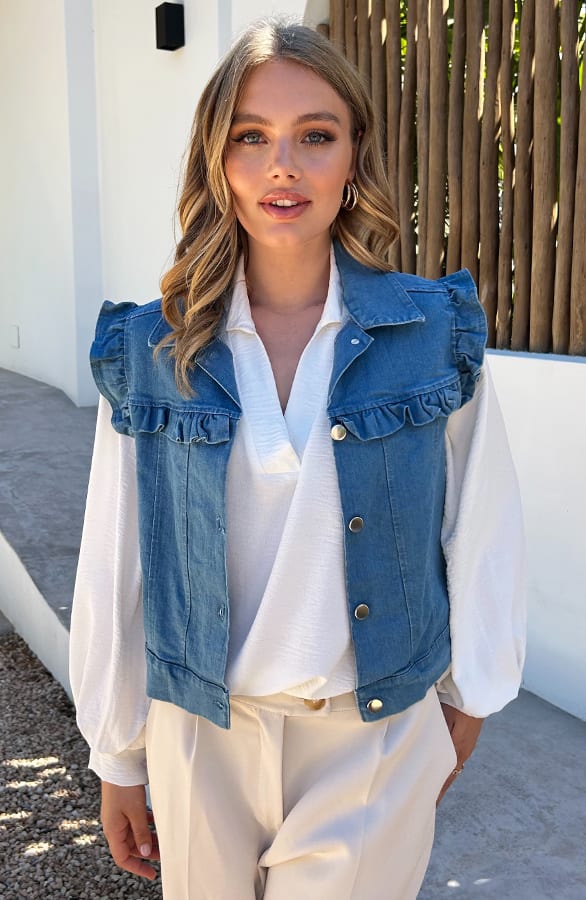 Denim Ruffle Gilet Heather Blue – shoparchief — foto 8