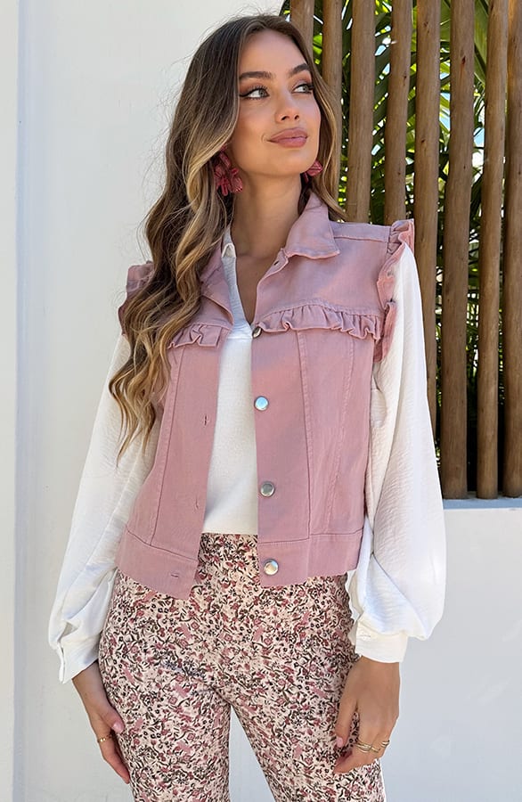 Denim Ruffle Gilet Heather Dust Roze – vesten — foto 5