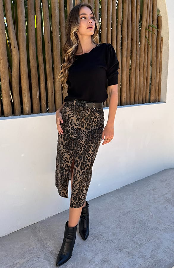 Denim Spijkerrok Yves Leopard Taupe – kleding — foto 8