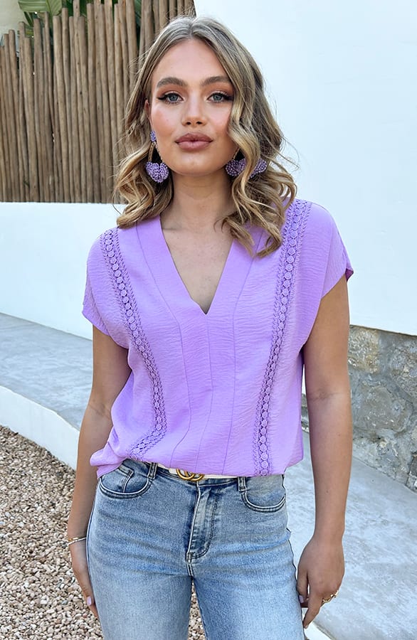 Detailed V-Hals Top Rosie Lila – shirts & tops — foto 7